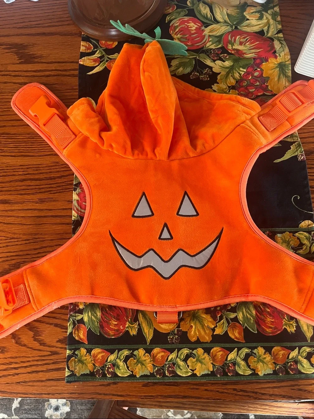 Halloween Pumpkin Dog Harness with reflective pumpkin features Large